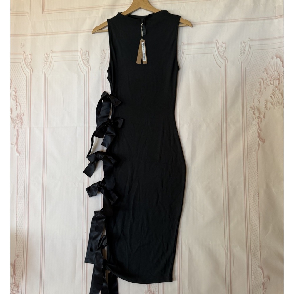 Skims Cloud Bow Midi Dress Onyx Black Size S NWT Limited Rare